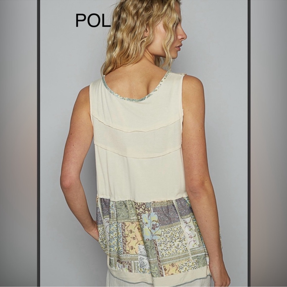 POL Pretty Boho Multicolor Patchwork Top Henley B… - image 5